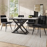 thumbnail of Essgruppe ausziehbar Esstisch mit 4 Samtstühlen 75x160x80 cm Weiß+Schwarz MDF Metall, modernes Set für Küche und Esszimmer