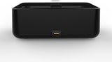 Un contenedor rectangular negro con un asa.