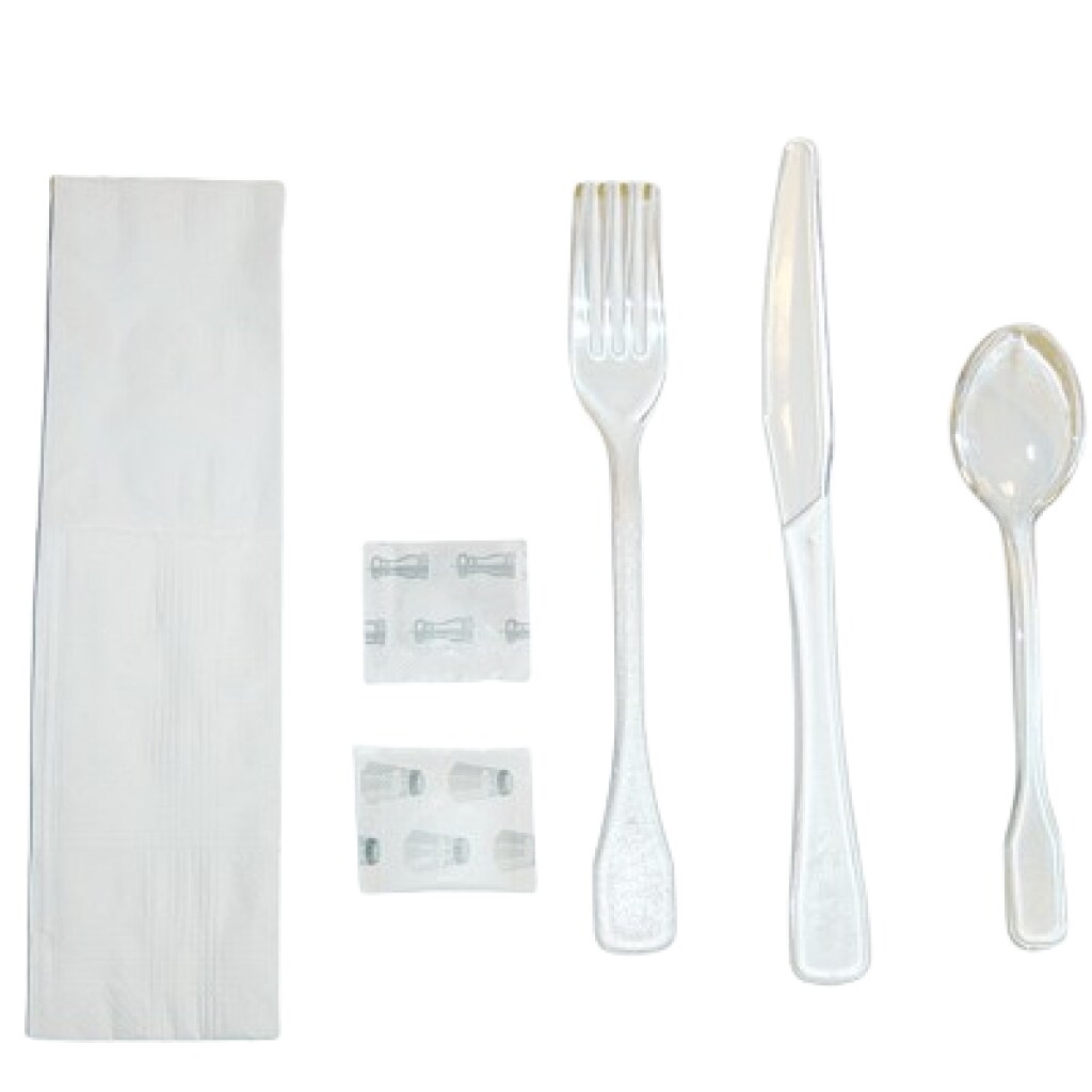 Firplast Sachet couverts luxe réutilisable transparent 6/1 avec sel et poivre