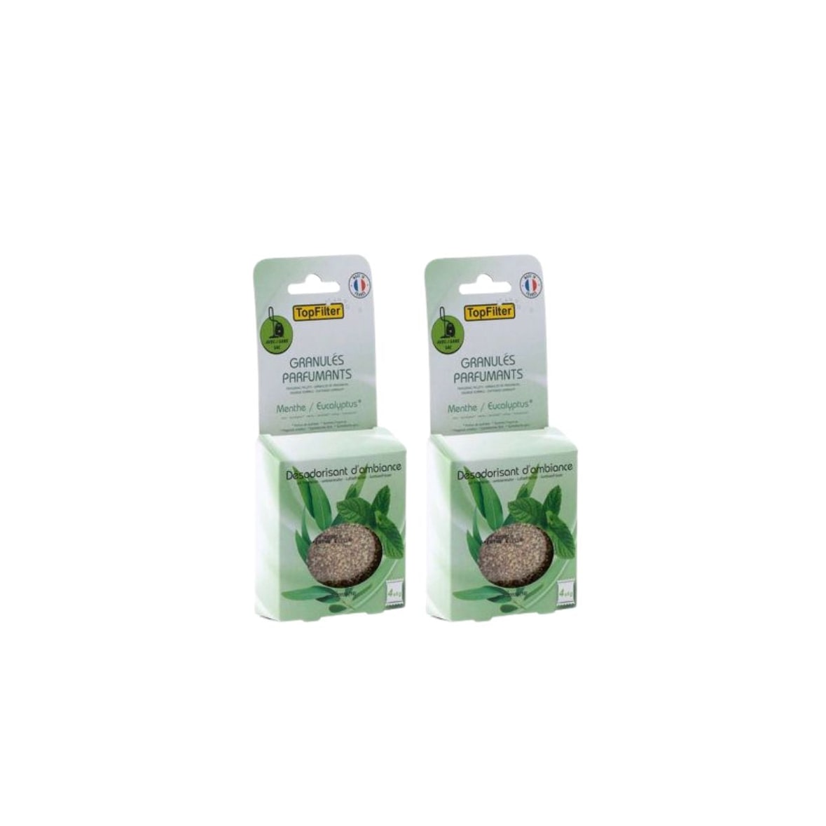 Packung mit 2 x 4 Beuteln TopFilter Staubsauger-Duftgranulat Minze/Eukalyptus