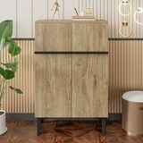 thumbnail of Schuhschrank 60x35x95 cm Holzfarben+Schwarz mit Doppeltüren und verstellbaren Einlegeböden, platzsparender Stauraum für Flur und Eingangsbereich