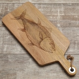 thumbnail of Schneidebrett Vesperbrett mit Fischmotiv Mangoholz Holzbrett 58cm natur