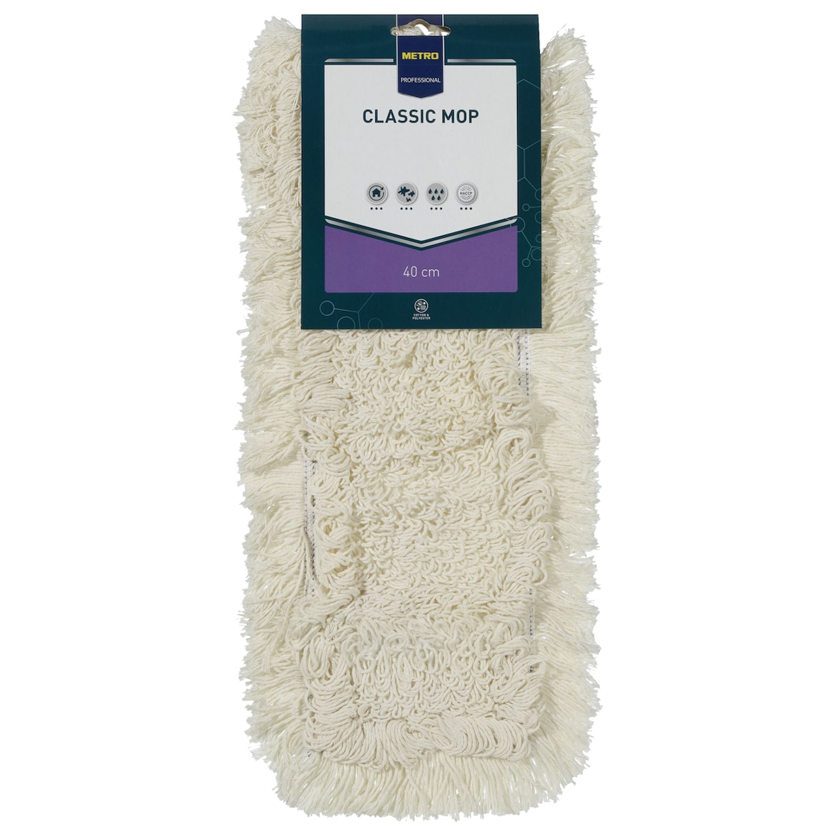 METRO Professional klassischer Wischbezug, Baumwolle / Polyester, 40 cm, für alle Bodenarten, weiss