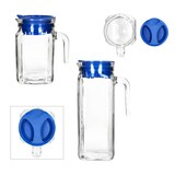 thumbnail of 2x KARO & KORA Kühlschrankkrug mit Deckel blau 1L & 0,5L Glas-Karaffe Kanne Saft