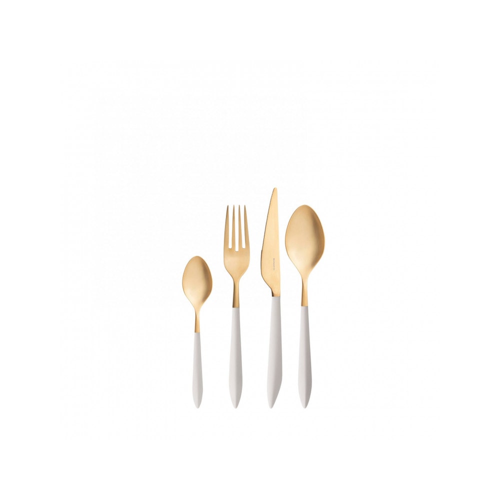 ares,gold-finish besteckset 24-teilig, beiger griff, kompakte box, casa bugatti