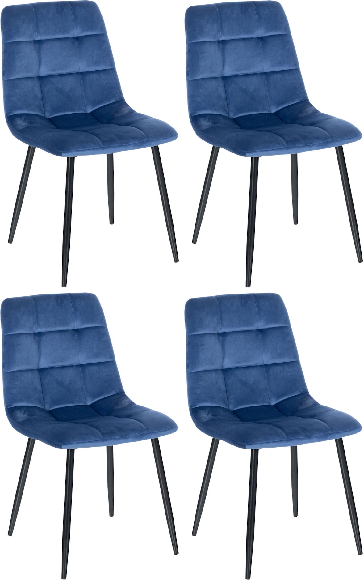 Décoshop26 - Set aus 4 modernen und bequemen Esszimmerstühlen in blauem Samtstoff und schwarzem Metall 10_0001789