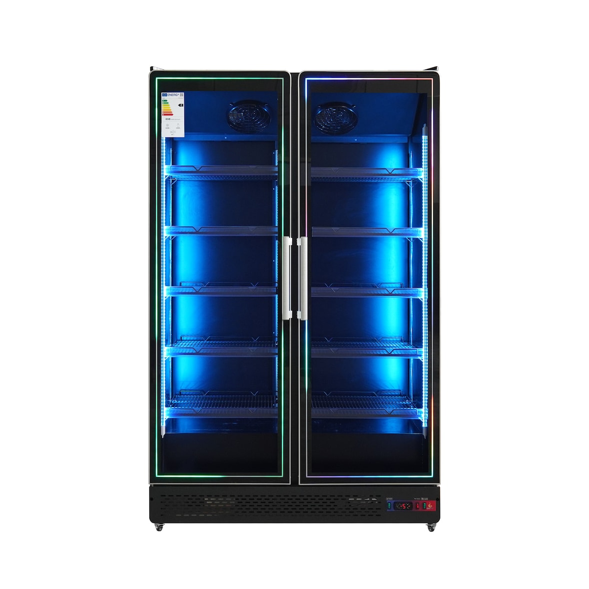 Gasfrit – Koeltoonbank voor dranken, 2 deuren, grote capaciteit 1253 x 710 x 2050 mm, 1300 liter, multicolor LED-verlichting