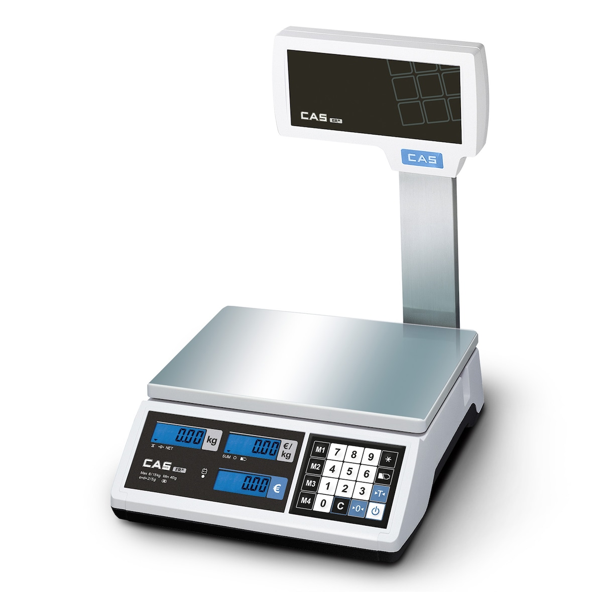 CAS ERJ-P Hochanzeige, preisrechnend, Ladenwaage, GEEICHT, Wägebereich max 15 kg, Ablesbarkeit 2g