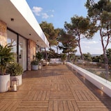 thumbnail of WPC Bodenfliese HWC-E19, Holzoptik Balkon/Terrasse, 3D-Struktur linear ~ dunkelbraun, 4x je 50x50cm = 1qm