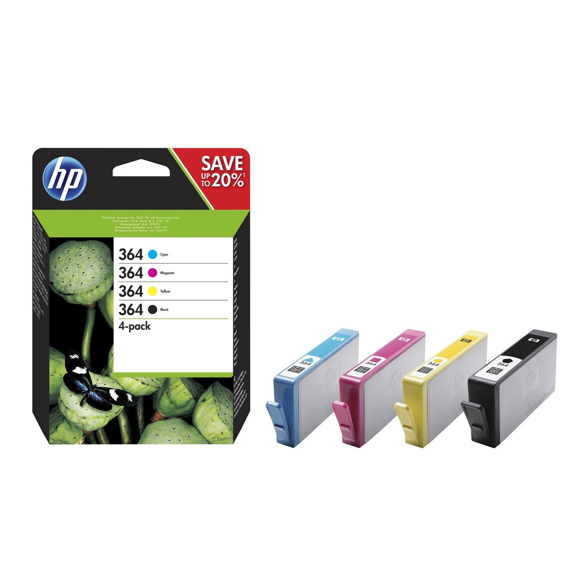 Pack Cartouche D Encre Hp 364 Noir + Cartouche D Encre Hp 364 Cyan, Magenta, Jaune