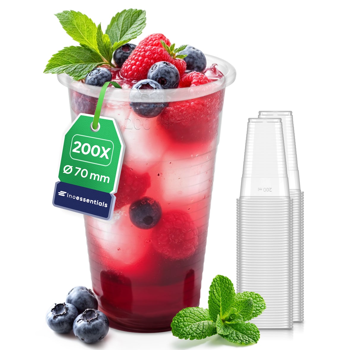 Inoverse 200 stk Trinkbecher, 200ml Plastikbecher, Transparent Einwegbecher 0,2l