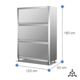 thumbnail of Cleiton® Armario de Acero Inoxidable de Pie con 3 Puertas con Apertura hacia arriba 1200x600x1800 mm | Mueble Alto para Almacenamiento en Cocina