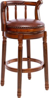 thumbnail of Barhocker mit Rückenlehne 96x55x55 cm Braun 360 Grad drehbar Echtleder Sitz Holzgestell mit komfortabler Polsterung für Küche Theke Bar