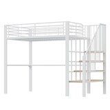 thumbnail of Hochbett 140x200 Metall mit Treppe und Stauraum, robust, platzsparend, modernes Design, Bettgestell Weiß für Schlafzimmer, stabiler Bettrahmen