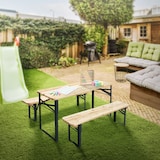 thumbnail of ML-Design Kindersitzgruppe 3-tlg Natur/Grün, Massivholz & Metall, 2 Bänke + Tisch, klappbar, Kinderfestzeltgarnitur Outdoor Garten
