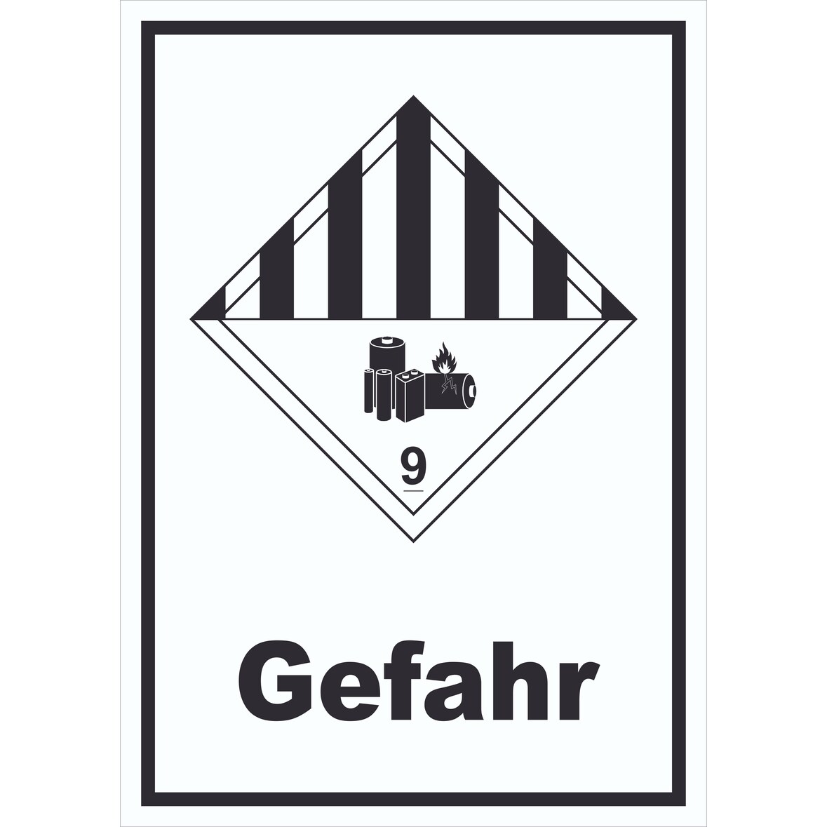 Schild Achtung Lithiumbatterien Gefahr Gefahrgutklasse 9a hochkant A6 (105x148mm)