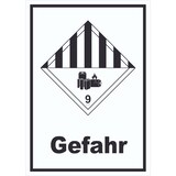 thumbnail of Schild Achtung Lithiumbatterien Gefahr Gefahrgutklasse 9a hochkant A6 (105x148mm)