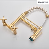 thumbnail of Björn | Herraje de pared para gastronomía dorado brillante Grifo  cocina profesional de acero inoxidable con dos duchas|doble lavabo pared restaurante