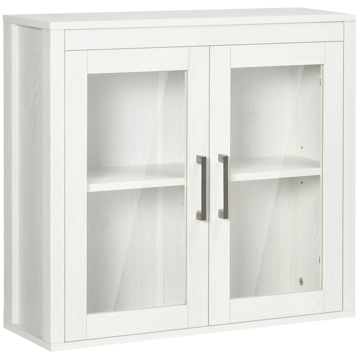 kleankin Armário Casa de Banho de Parede com 2 Portas de Vidro e Prateleira Móvel Suspenso de Casa de Banho 60x19,5x54cm Branco