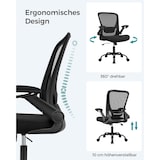 thumbnail of Bürostuhl mit Netzbespannung, klappbare Armlehnen, große Sitzfläche, gepolsterte Lendenstütze, Wippfunktion, bis 120 kg belastbar, schwarz