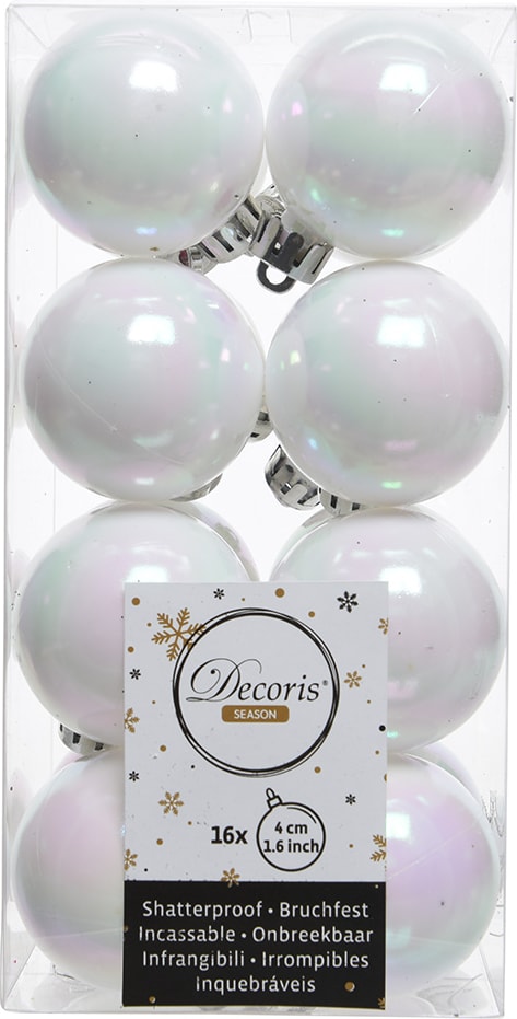 16 Weihnachtskugeln 4cm Kunststoff Christbaumkugeln Regenbogen irisierend weiß