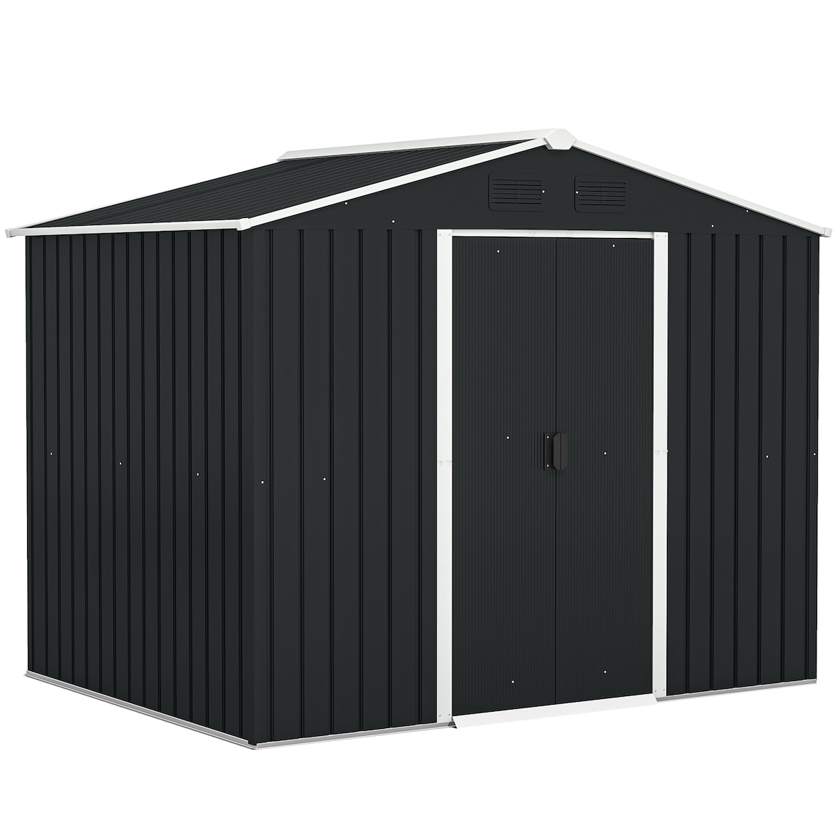 Outsunny Abrigo de Jardim de 4,1 m² 236x174x190 cm para Armazenamento de Ferramentas com Portas de Correr e 4 Janelas de Ventilação Cinza