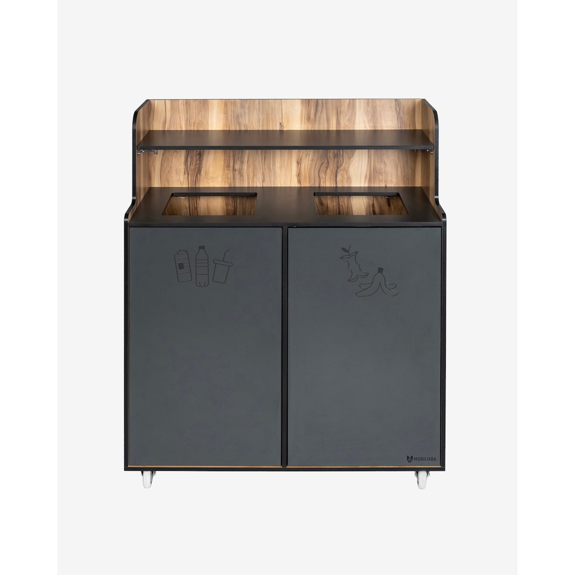 Mobiliara - Meuble de tri trineo -Mobile -  Exterieur - Compact finition stratifiée-  2 Bacs 70 Litres -