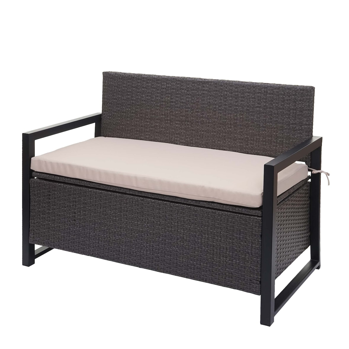 Décoshop26 - Banc de jardin 2 places en polyrotin gris coffre de rangement coussin d'assise beige 04_0004170