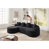 thumbnail of Kombinationssofa Chenille Schwarz, gebogenes Sofa mit Chaiselongue, modular, werkzeugfreie Montage
