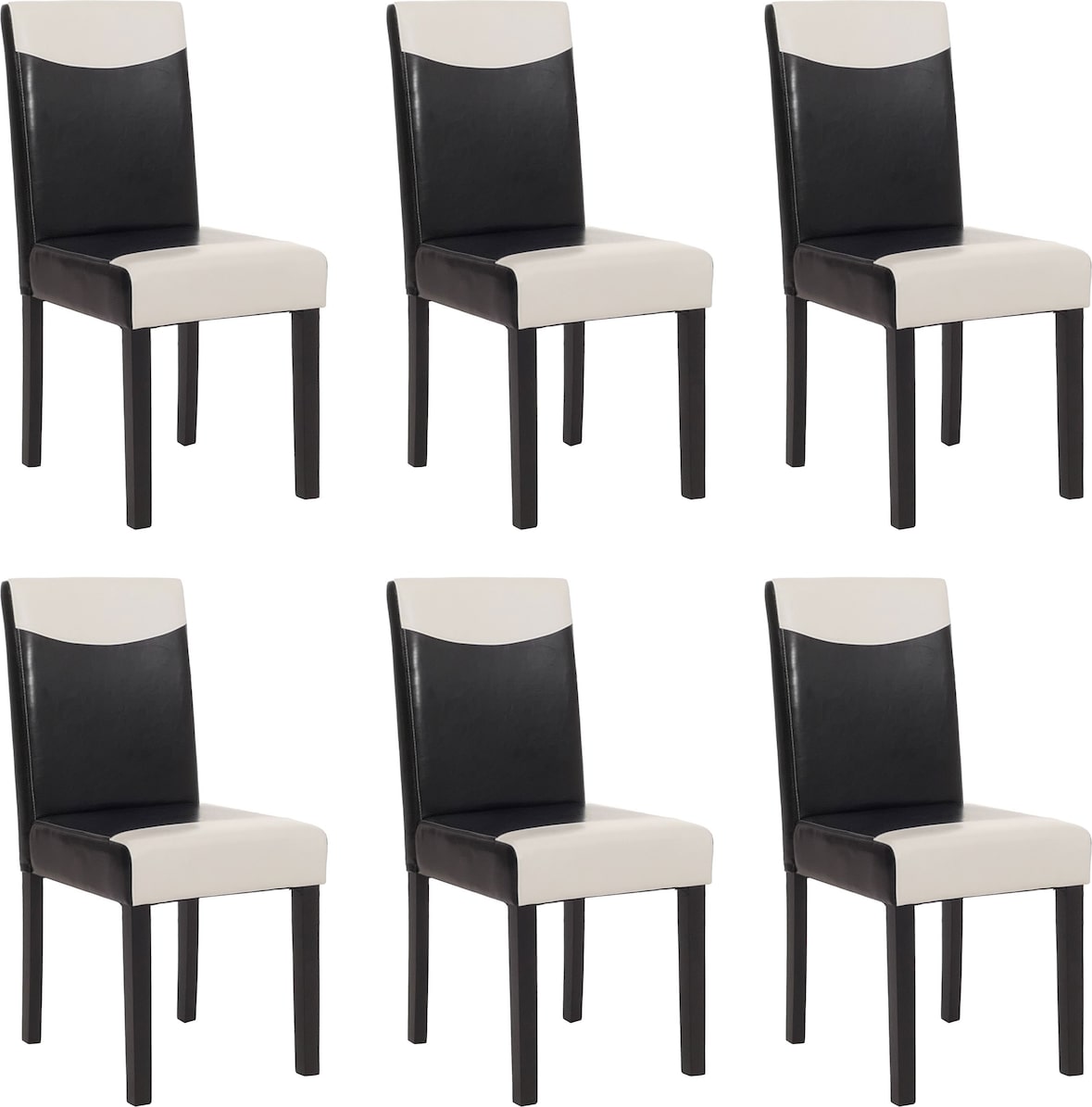 6er-Set Esszimmerstuhl Stuhl Küchenstuhl Littau ~ Kunstleder, schwarz-weiß, dunkle Beine