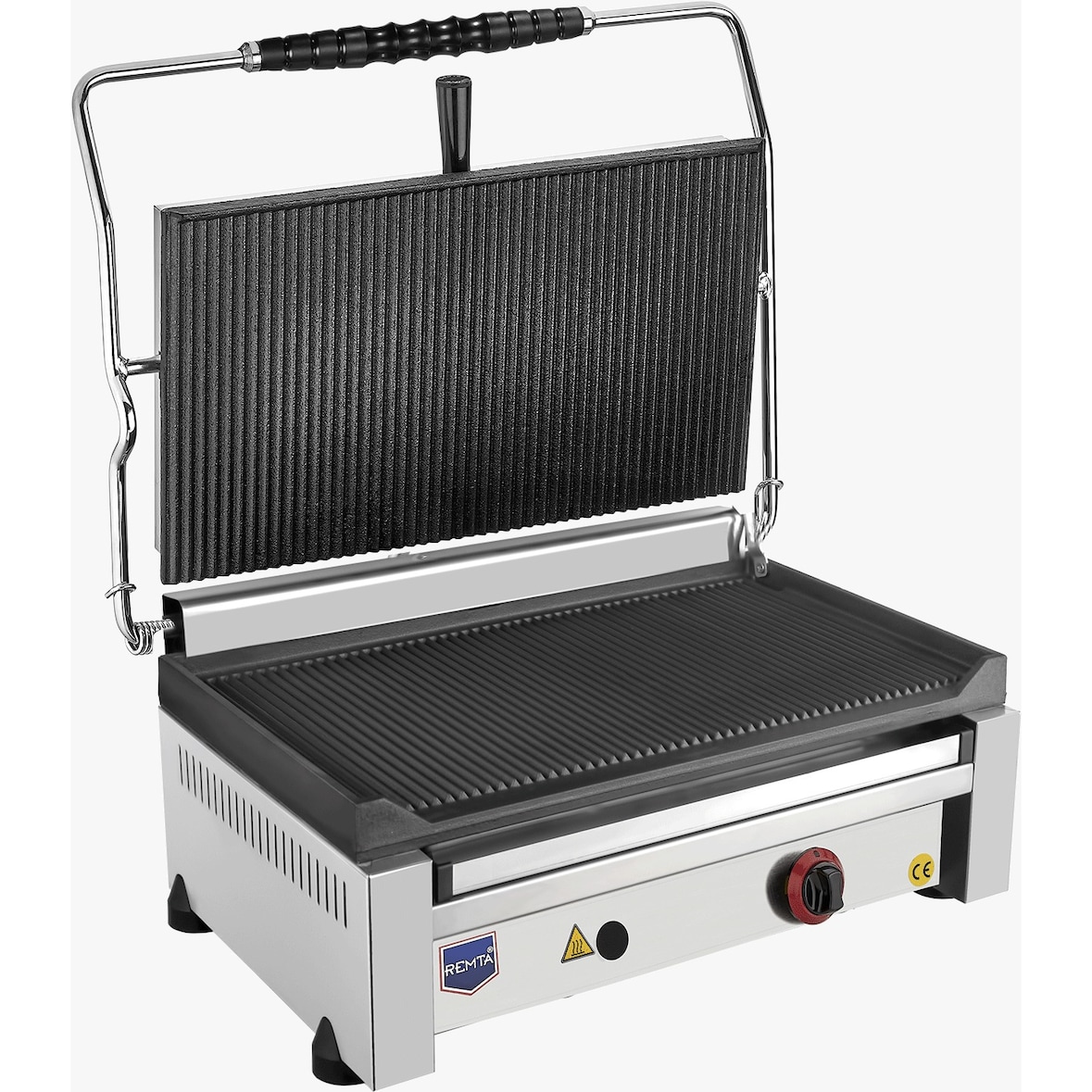 Piastra schiaccia panini a GPL piano cottura rigato e coperchio rigato