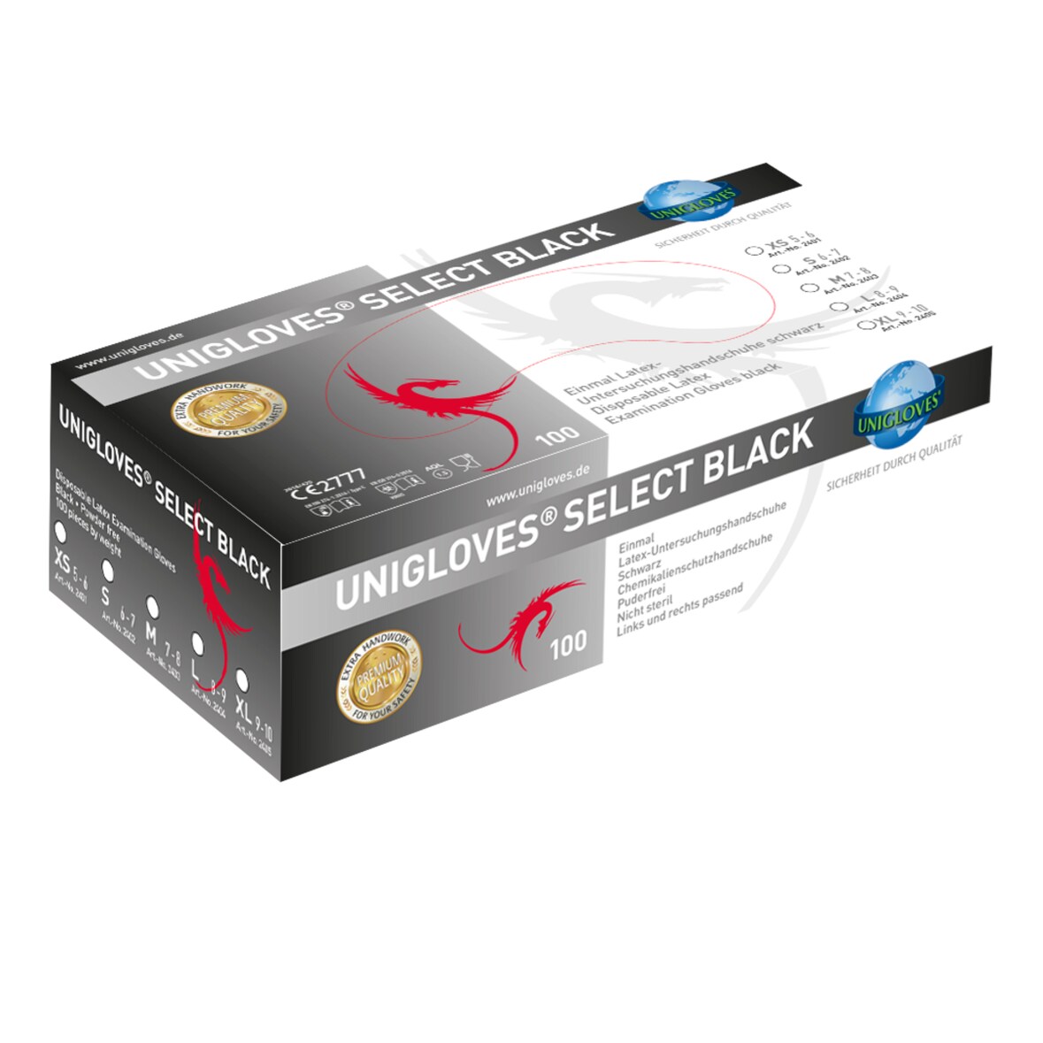 UNIGLOVES - SELECT BLACK Latexhandschuhe, schwarz, Größe XL, puderfrei, lebensmittelecht - 10x100 (1.000 Stück)