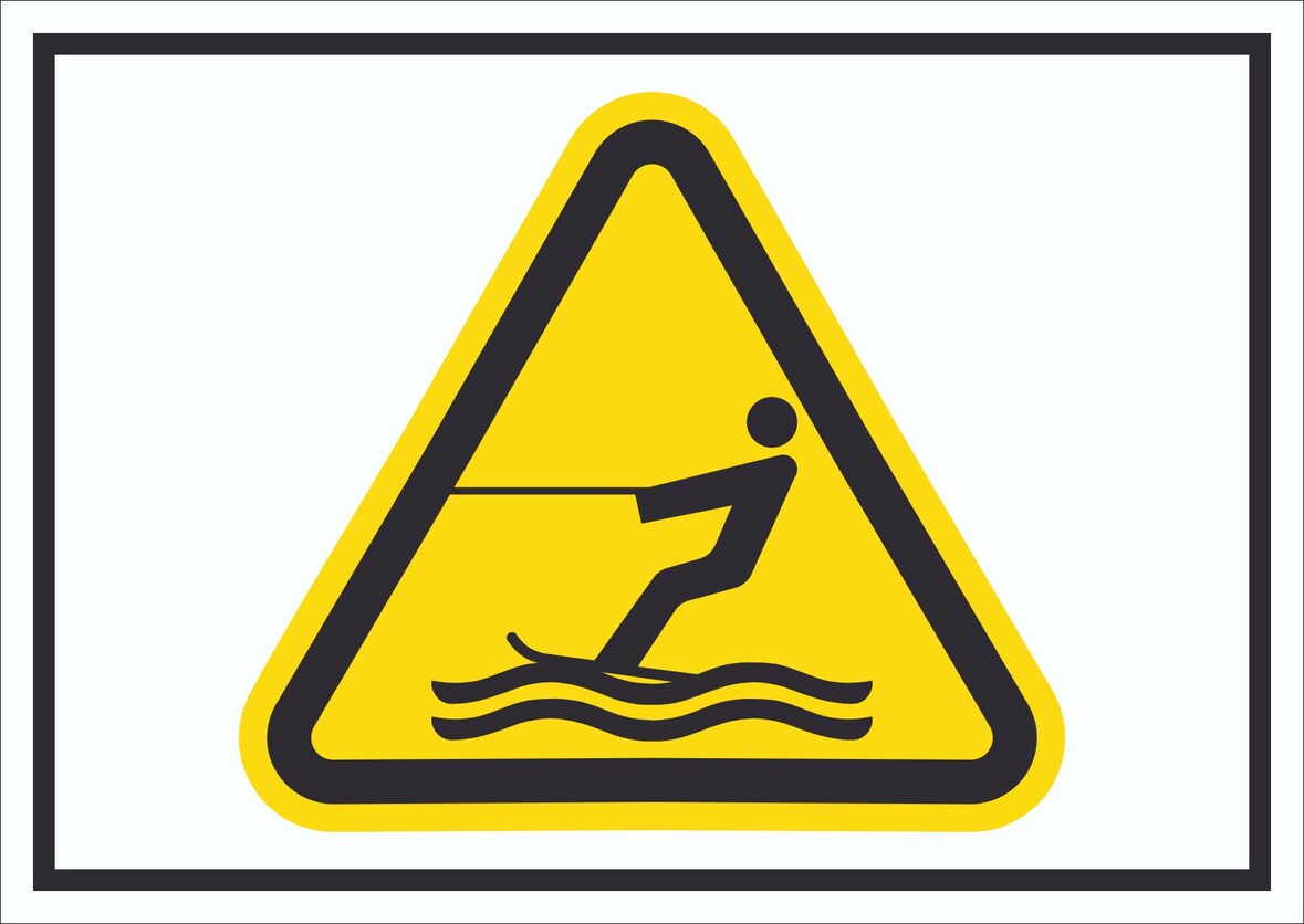 Schild Warnung Wasserski-Bereich Symbol A1 Rückseite selbstklebend