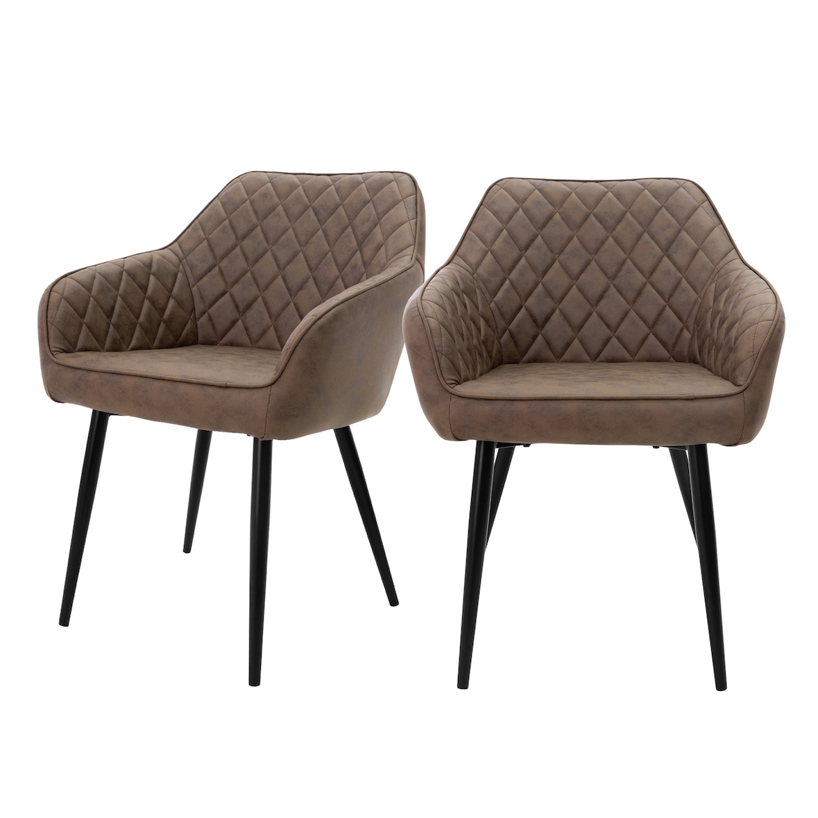 ML-Design – Esszimmerstühle 2er Set Braun | Kunstlederbezug, Armlehnen, Metallbeine, ergonomische Esszimmer- & Küchenstühle