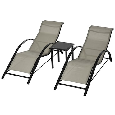 Outsunny set de 2 tumbonas jardín exterior con mesa auxiliar de vidrio templado tumbonas con reposabrazos para patio piscina terraza exterior gris