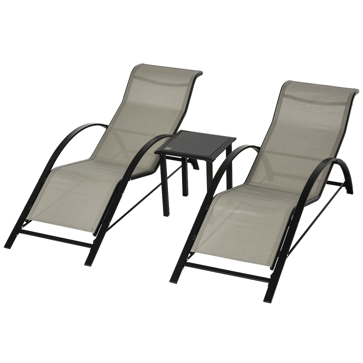 Outsunny set de 2 tumbonas jardín exterior con mesa auxiliar de vidrio templado tumbonas con reposabrazos para patio piscina terraza exterior gris
