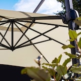 thumbnail of Vrijhangende parasol 3×4 m kantelbaar, draaibaar en met 4 vulbare tegels van wit aluminium