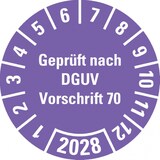 thumbnail of Dreifke® Prüfplakette Geprüft n. DGUV Vorschrift 70, 2028, violett, Dokufolie, Ø30mm, 18 Stk.