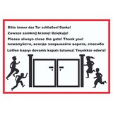 thumbnail of Tor schließen Kindergarten mehrsprachig Schild A4 Rückseite selbstklebend