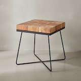 thumbnail of Beistelltisch 45 x 45 x 51 cm Akazie Massivholz mit Metallgestell, Industrial Anstelltisch Quadratisch Massiv Holz Tisch Braun, Wohnzimmertisch