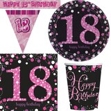 thumbnail of Partyset 18. Geburtstag Party Deko pink schwarz Einweggeschirr