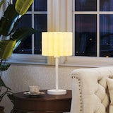 thumbnail of Tischlampe mit Wellen-Lampenschirm E27 Weiß 25x25x49 cm mit Knopfschalter am 1,5 m Kabel, Retro Look, sanftes Licht für Wohn und Schlafbereich