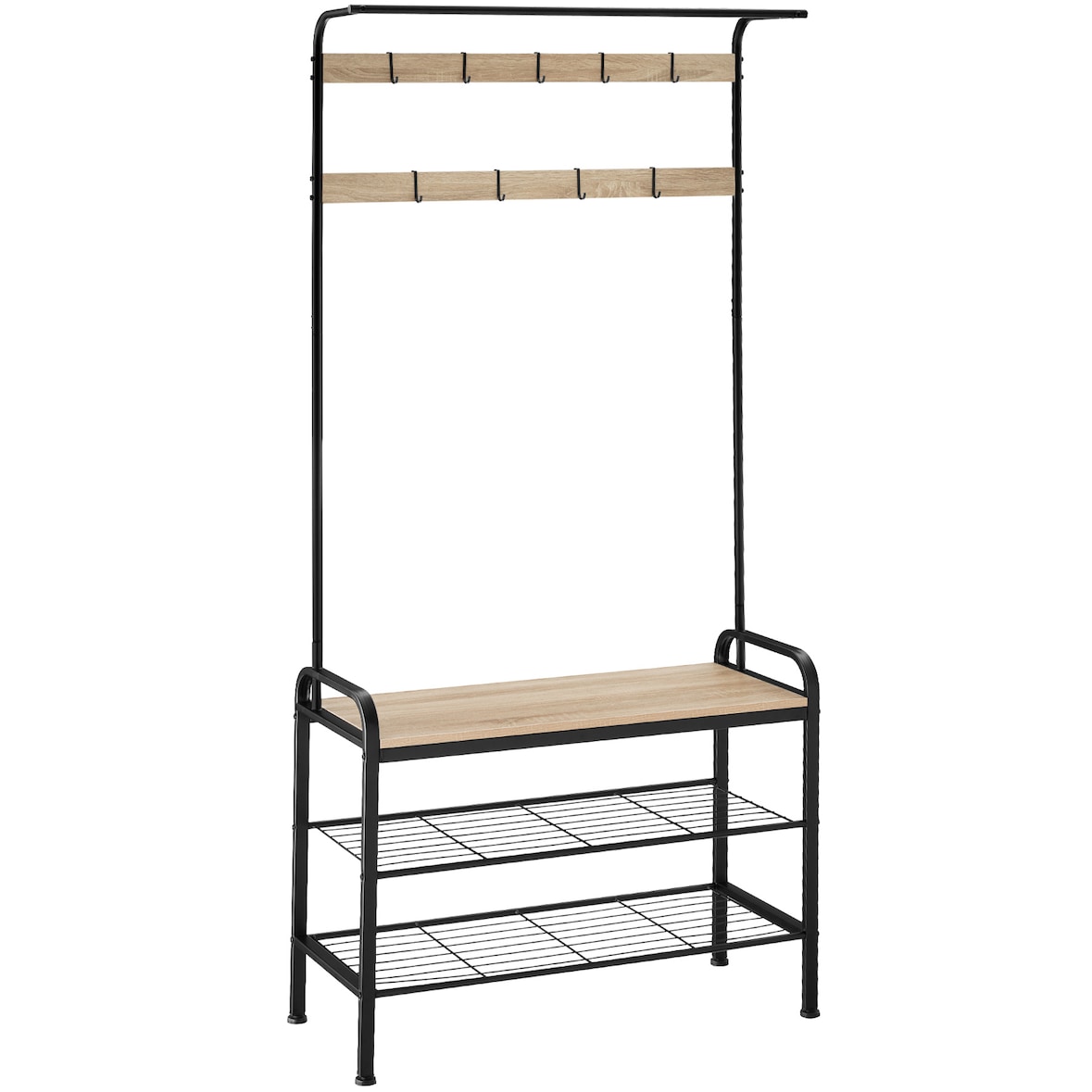 tectake Perchero con banco zapatero 85,5x36x184cm Madera Industrial Clara, Roble Sonoma