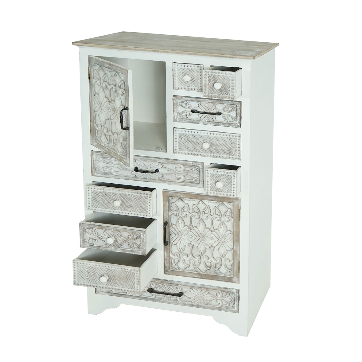 Apotheker Kommode HWC-J48, Schrank Schubladenkommode, Holz Schubladen, Shabby-Look Vintage 150x81x40cm, weiß-braun