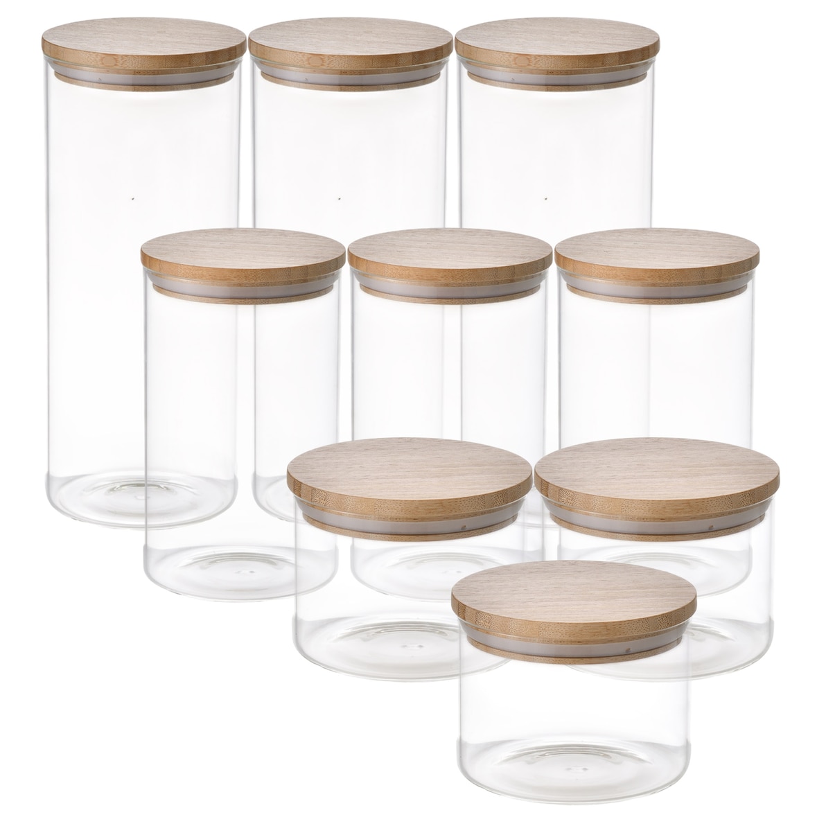 San Ignacio - Juego de 9 Tarros de Borosilicato (0,6/1,4/2,1L) para Almacenar Alimentos - Natur