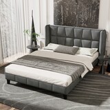 thumbnail of Samt Polsterbett 140x200 cm Boxspringbett mit Kopfteil Lattenrost Stauraum Bettkasten Massivholz Verstellbar Komfort Grau