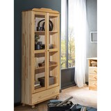 thumbnail of Möbilia Vitrine | 2 Türen mit Glaseinsatz, 1 Schubladen | Kiefer-Holz massiv | B 85 x T 35 x H 189 cm | natur | 19020026 | Serie VITRINE