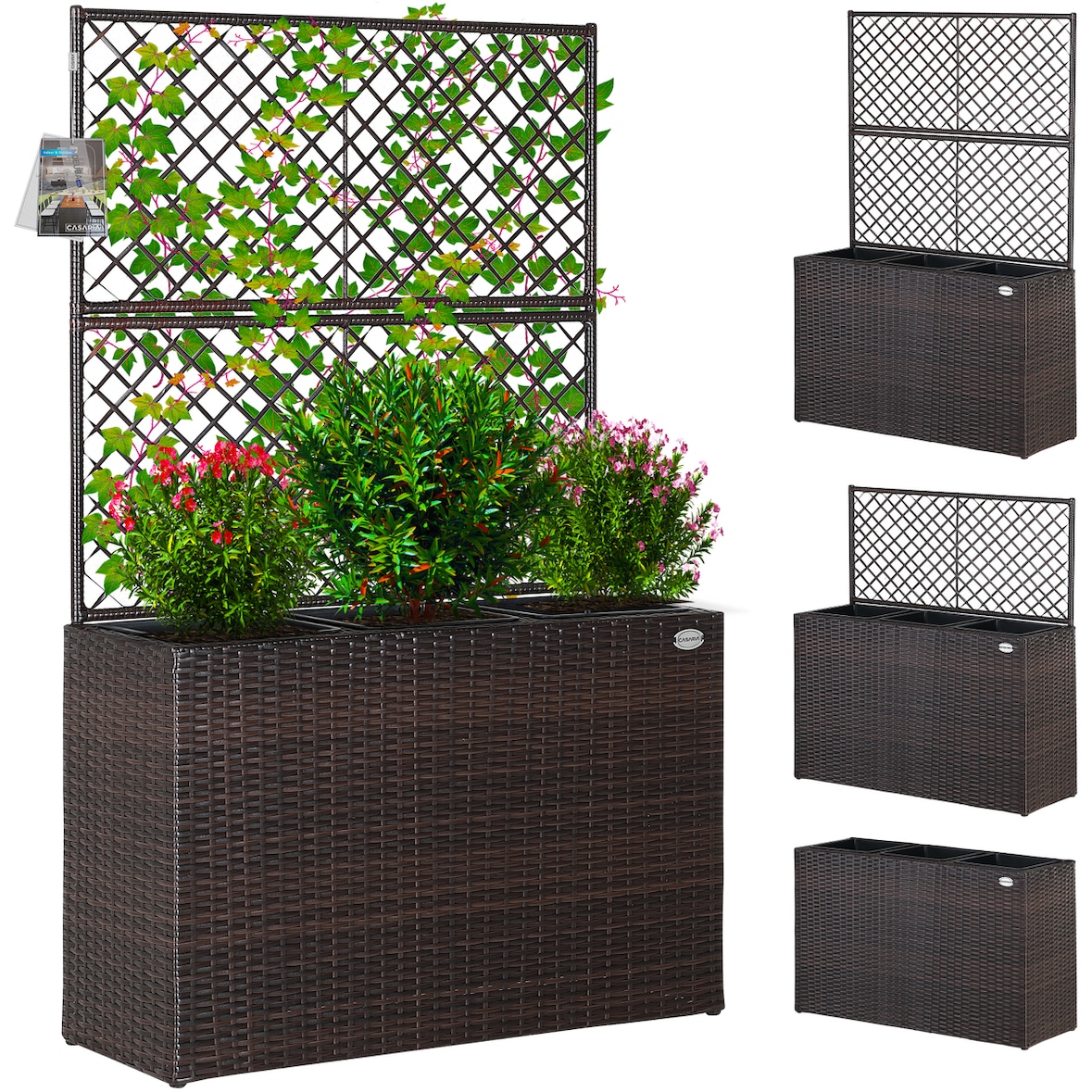 CASARIA® Blumenkasten Pflanztopf mit Rankgitter braun