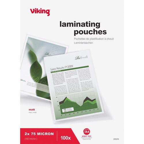 Viking Laminierfolien DIN A4 Matt 75 Mikron (2 x 75) Transparent 100 Stück