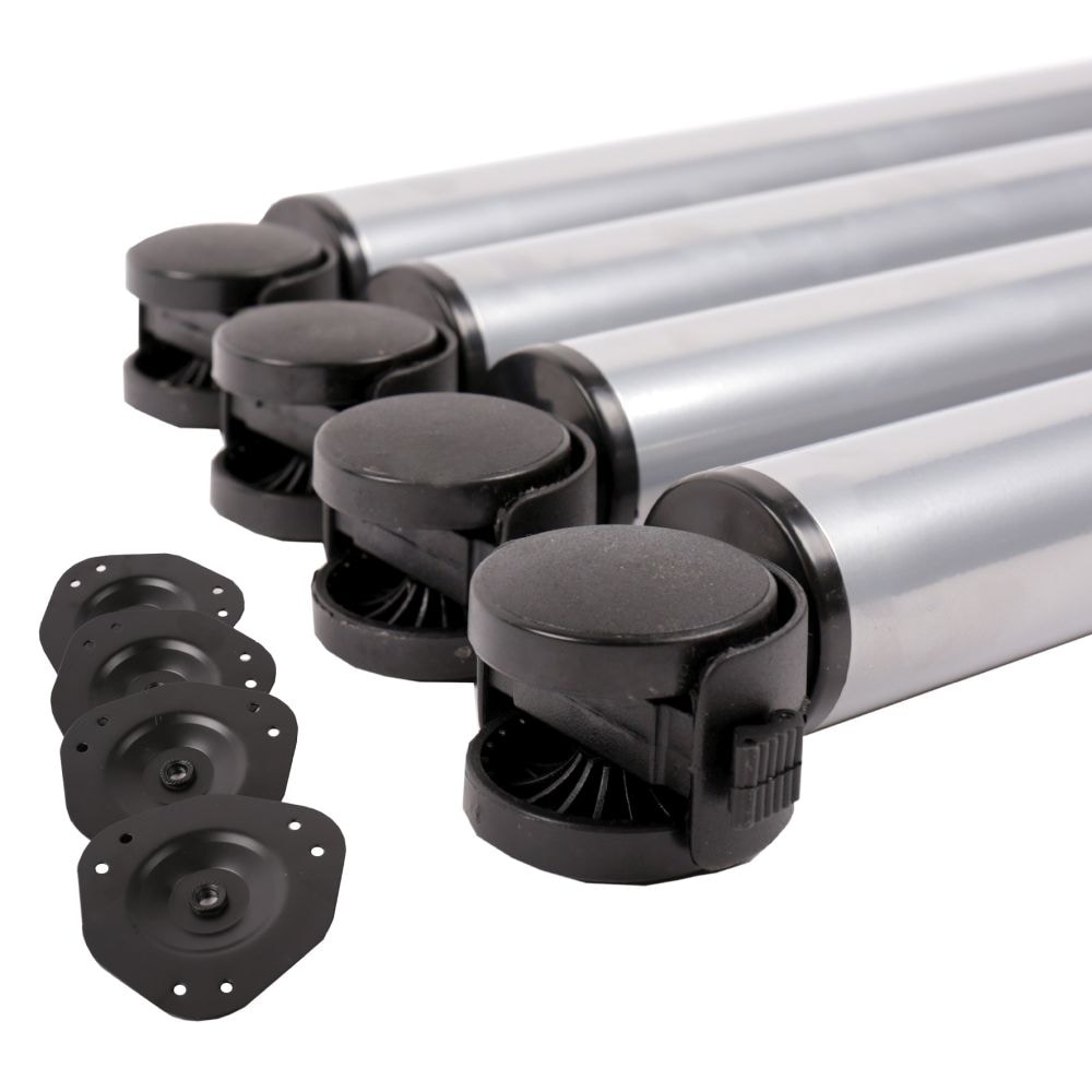 4er Set Tischbeine auf Rollen Tischfuss rollbar 710mm mit Feststellbremse Silbergrau